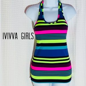 Ivivva girls multi color strip athletic tank top racer back tank Size 12
